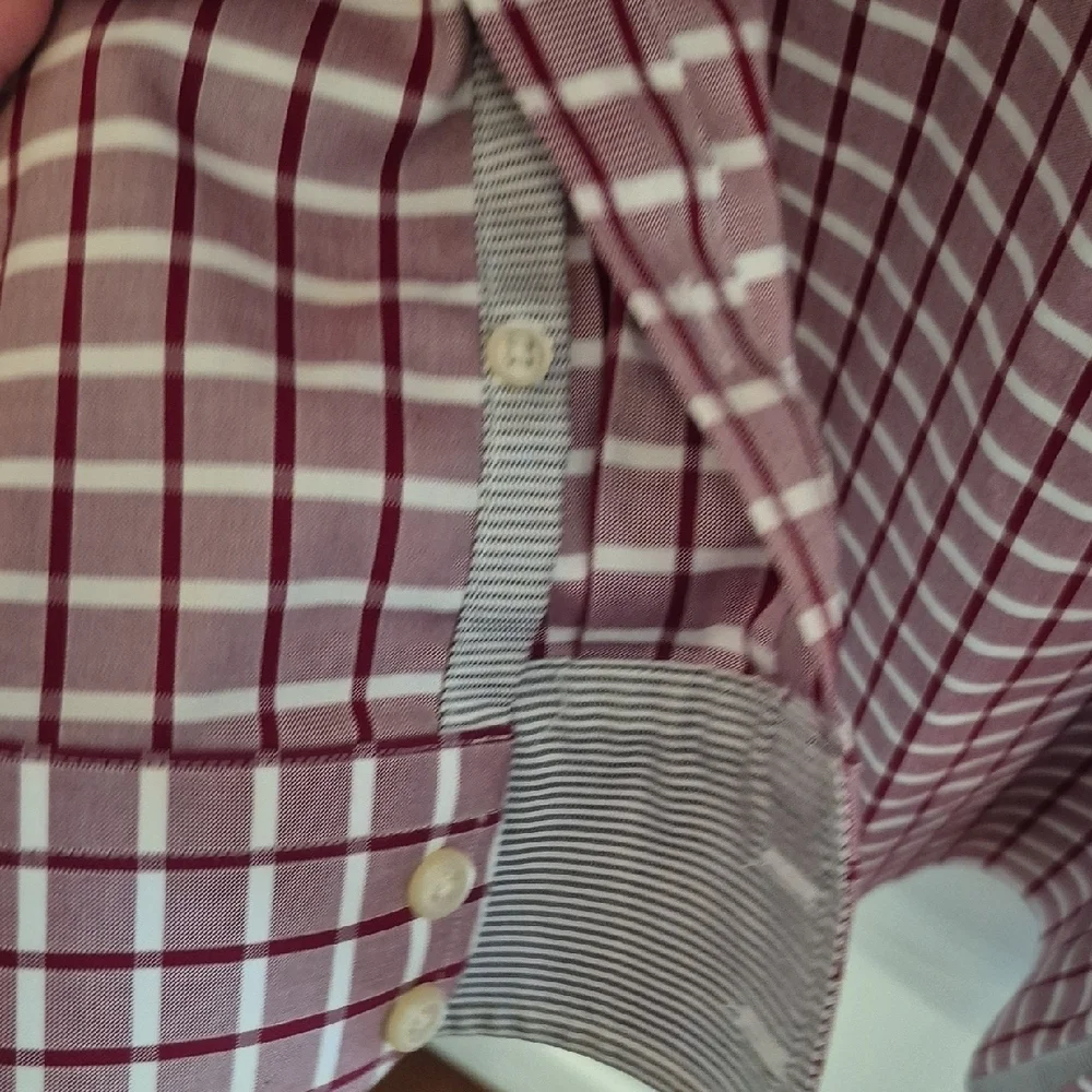 Banana Republic Red and White Cotton No Iron Slim Fit Checkered Shirt